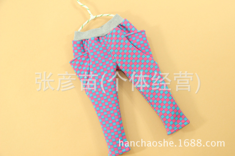 冬款时尚加厚暖倍儿<em>方格女童</em>哈伦<em>裤</em> 外贸儿童