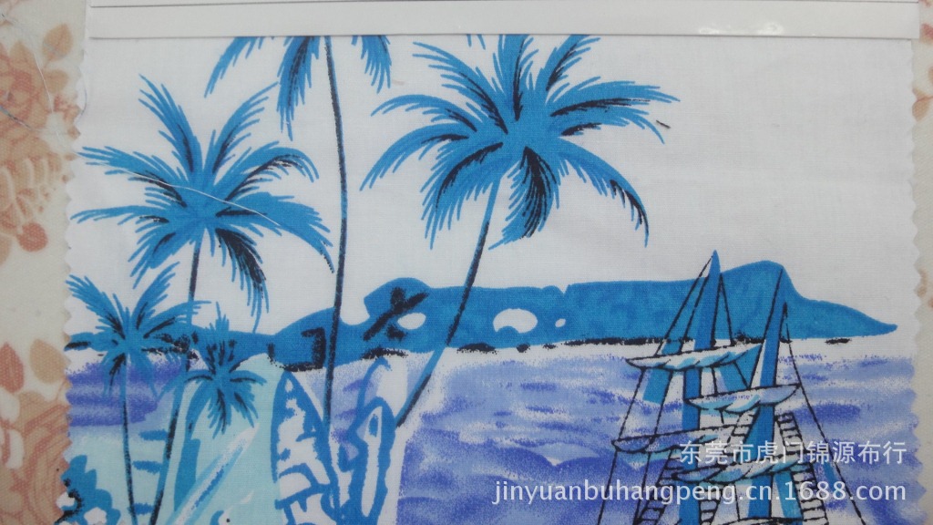 涤纶面料-全棉府绸印花面料 夏威夷风格印花 沙