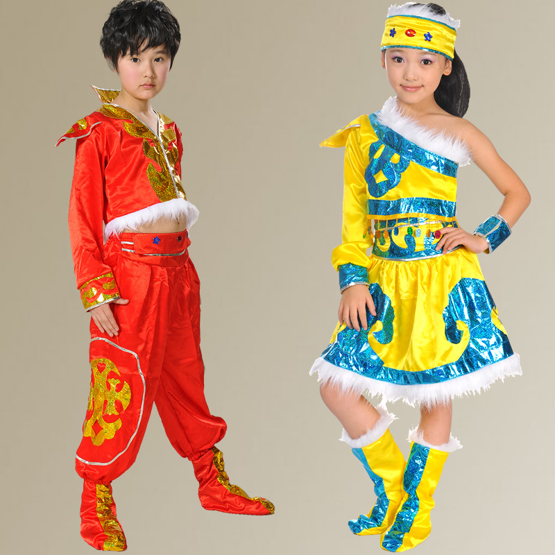 <em>男女</em>童 儿童蒙古族演出服少数<em>民族舞蹈</em>长袖表