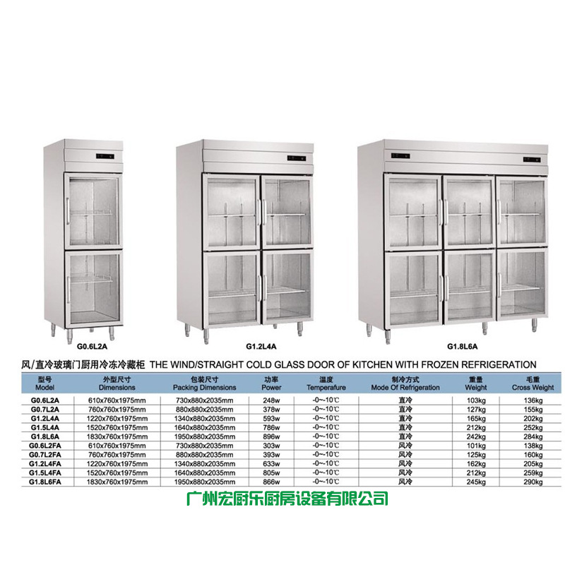 风 直冷玻璃门厨用冷冻冷藏柜1