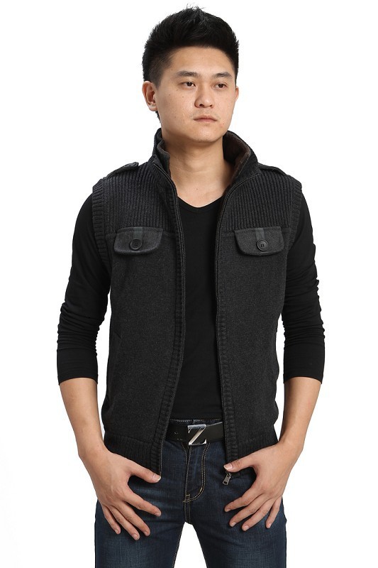 秋冬外贸高档<em>男装</em>品牌毛衣背心 新款<em>立领</em>男式