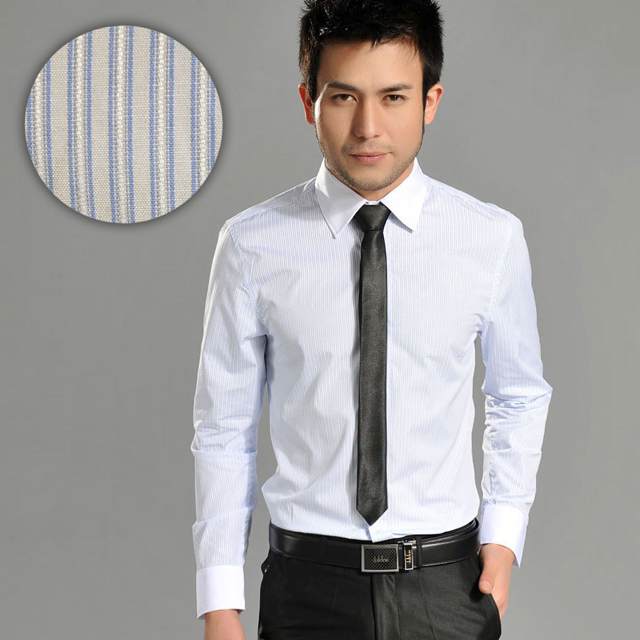 修身男装长袖条纹衬衫男士白领衬衫正装韩版衬