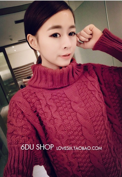 2013秋冬复古麻花粗棒针<em>长款高领</em>加厚<em>宽松</em>蝙