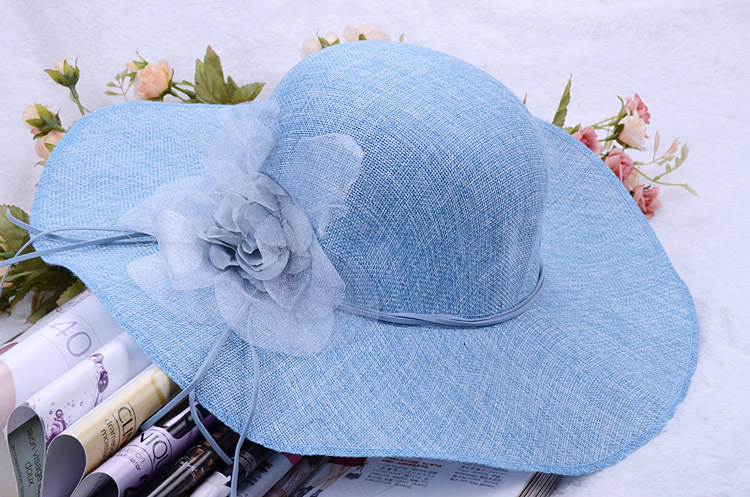 韩版亚麻花朵遮阳帽 夏季太阳帽防紫外线防晒帽 女士草帽批发