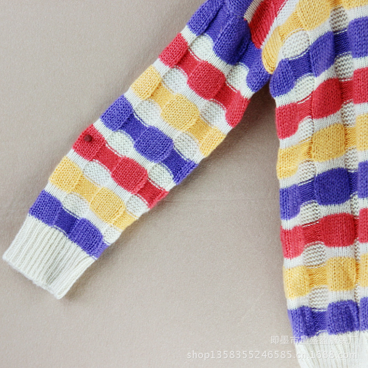 【欧美<em>外贸</em>女士<em>毛衣女款</em>复古怀旧彩条<em>毛衣</em>】价