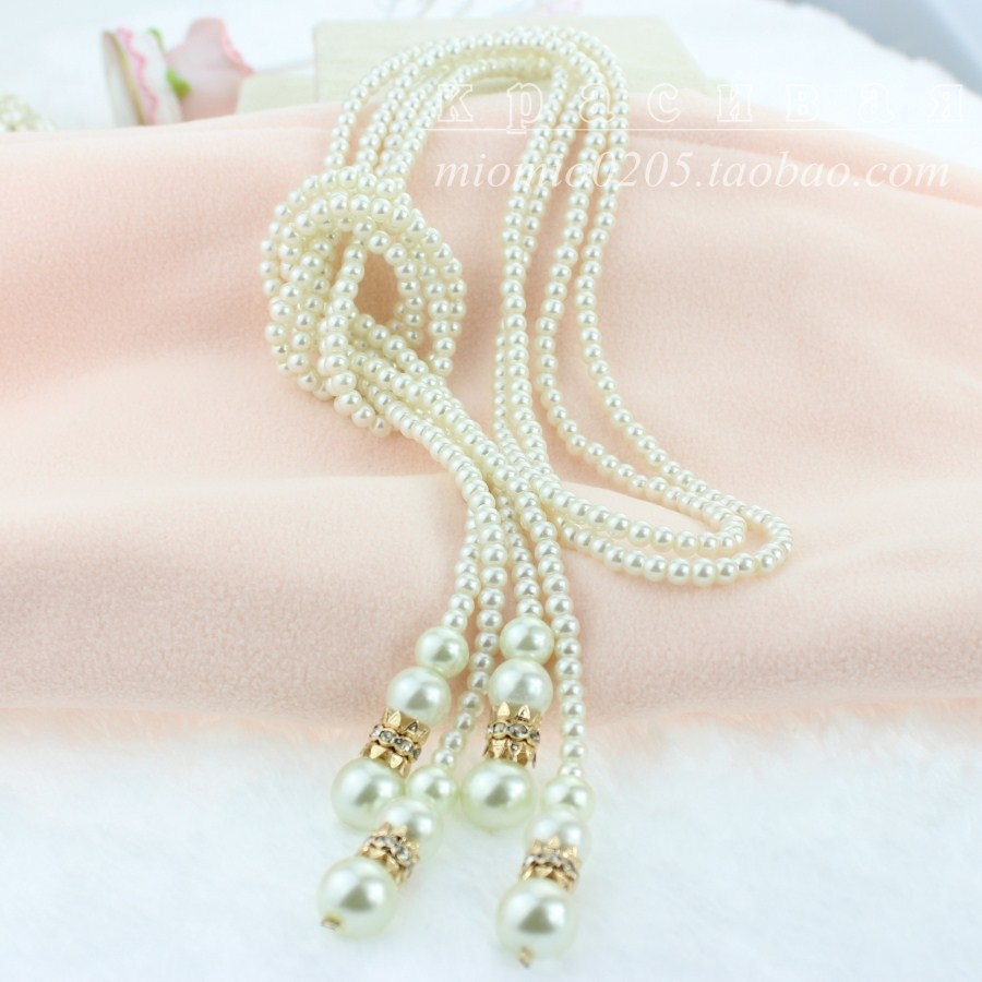 批发采购项饰-N468 韩国百搭珍珠长款项链多层