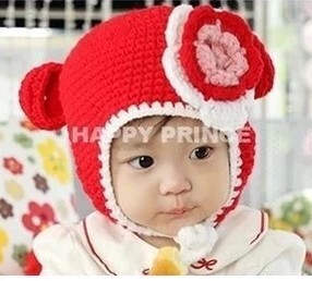 批发采购帽子-特价韩版婴幼儿童大花朵编织帽