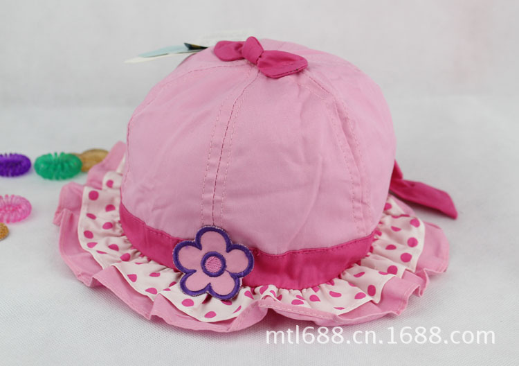 Z040韩版 儿童盆帽 点点纯棉花朵公主帽 宝宝帽