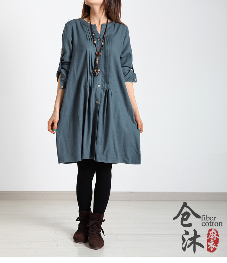 【<em>品牌</em>亚麻女装 秋装时尚褶皱大码中<em>裙子 时尚</em>
