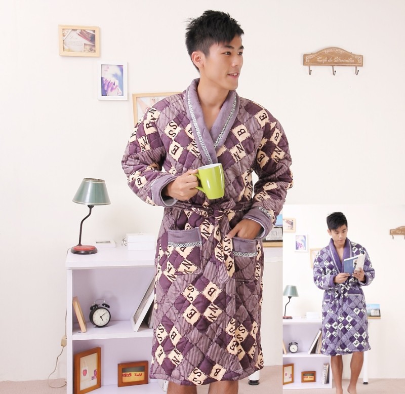 新款<em>男士</em>珊瑚绒夹棉<em>睡袍</em>冬季<em>加厚</em>超柔<em>睡衣</em>高档