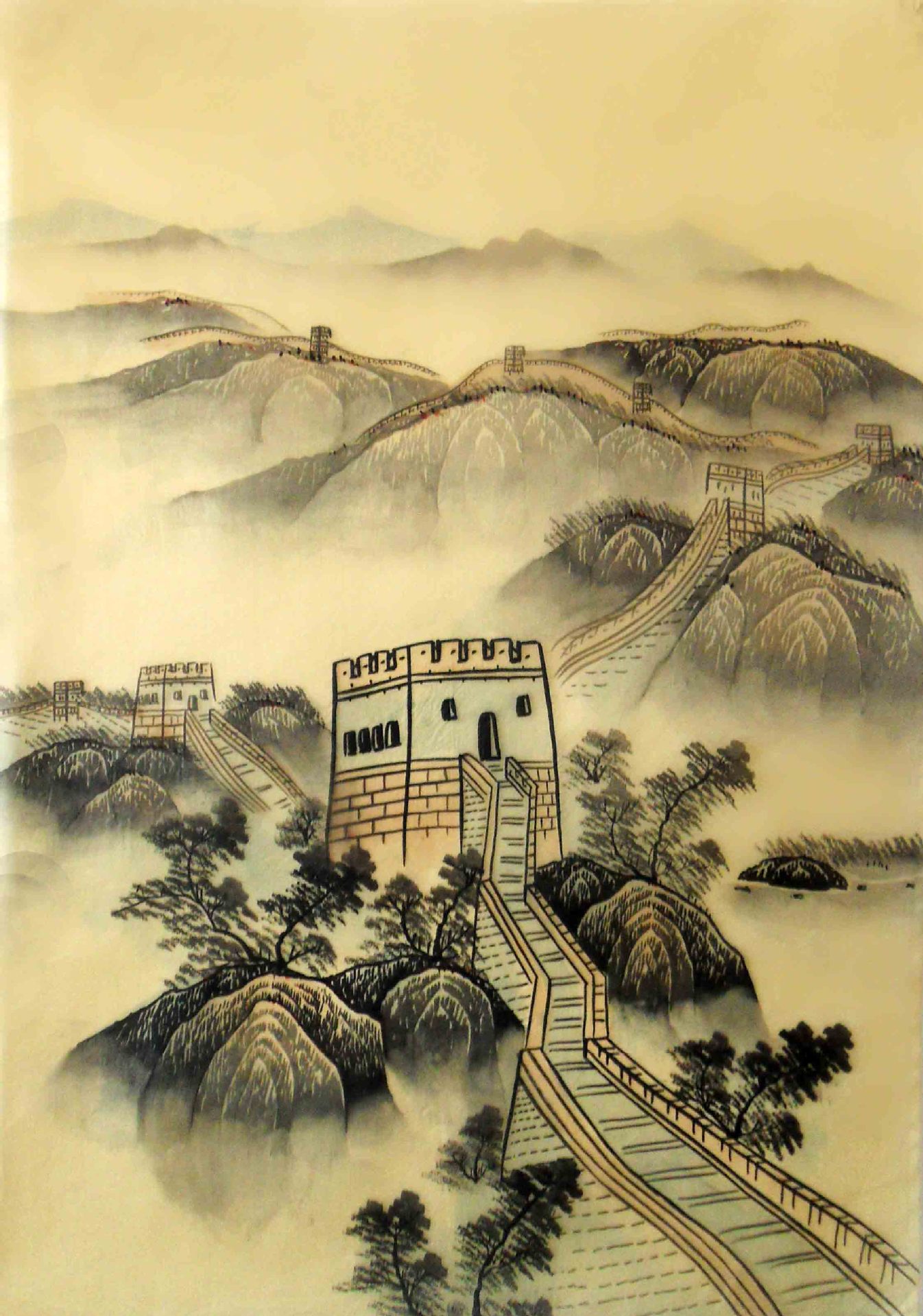 【国画字画长城山水画万里长城绢画26*38cm装