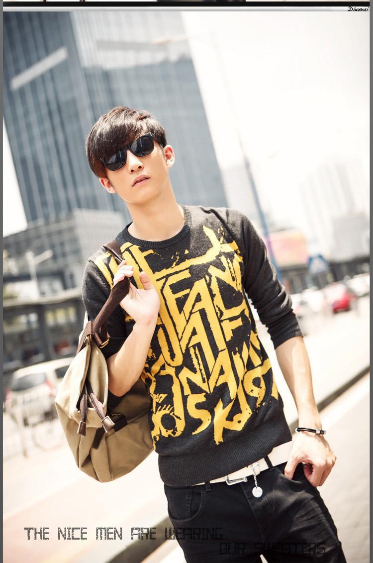 【2013男式新款圆领韩版<em>毛衣 英文</em>印花毛衫男