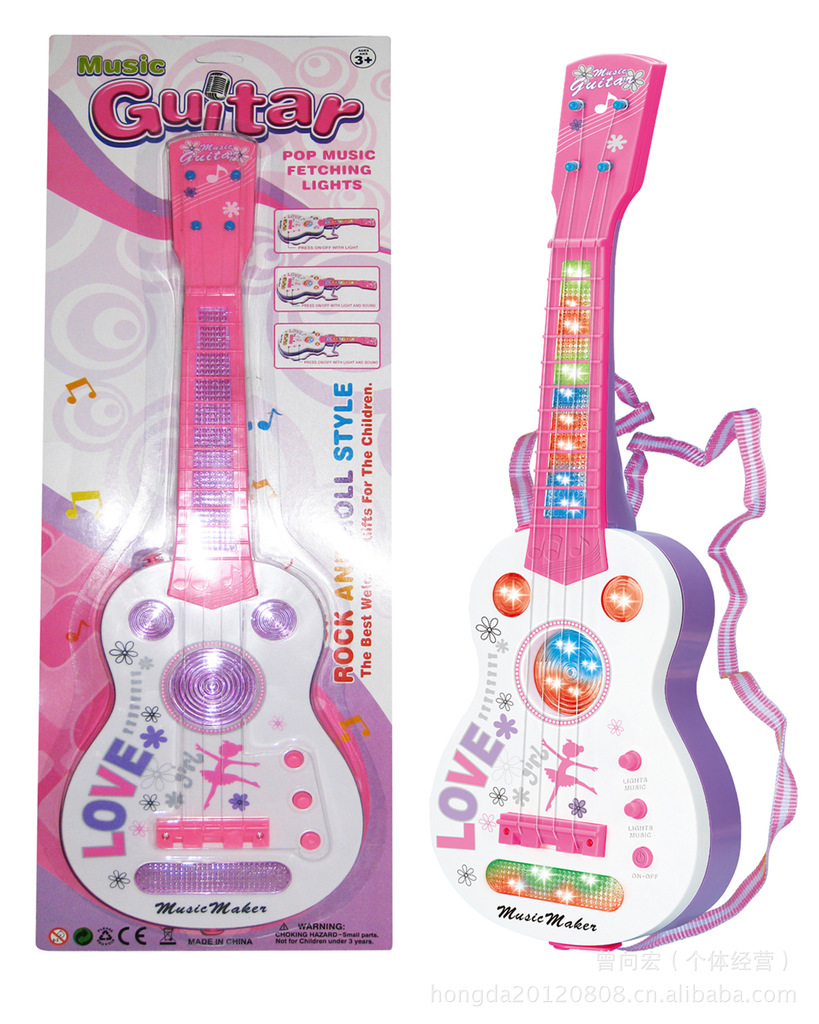 闪光音乐卡通弹拨吉他,儿童音乐吉它,玩具乐器吉他,5首时尚音乐