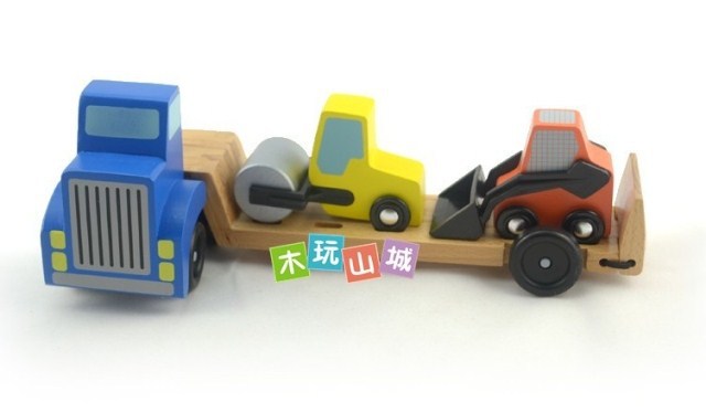 【批发木头运输卡车 可拆装积木玩具车 挖土机
