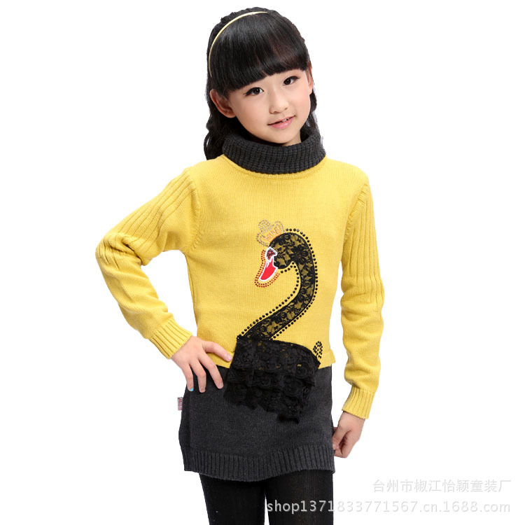 厂家直销 韩版<em>女童</em>纯棉天鹅<em>毛衣</em>针织衫 儿童长