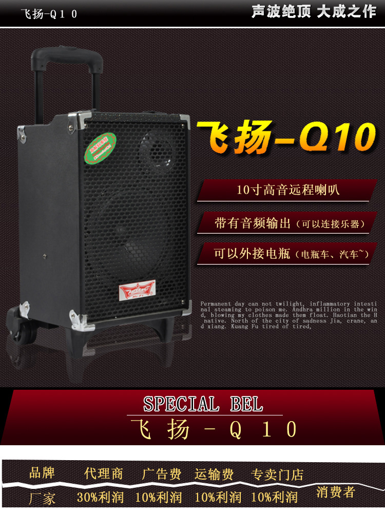 广东深圳特美声飞扬q10 户外大功率拉杆电瓶音响10寸