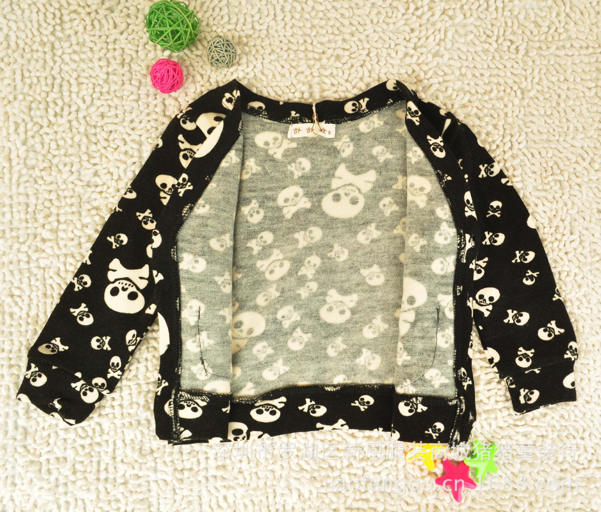 【儿童开衫纽扣外套 超酷骷颅头图案童装长袖