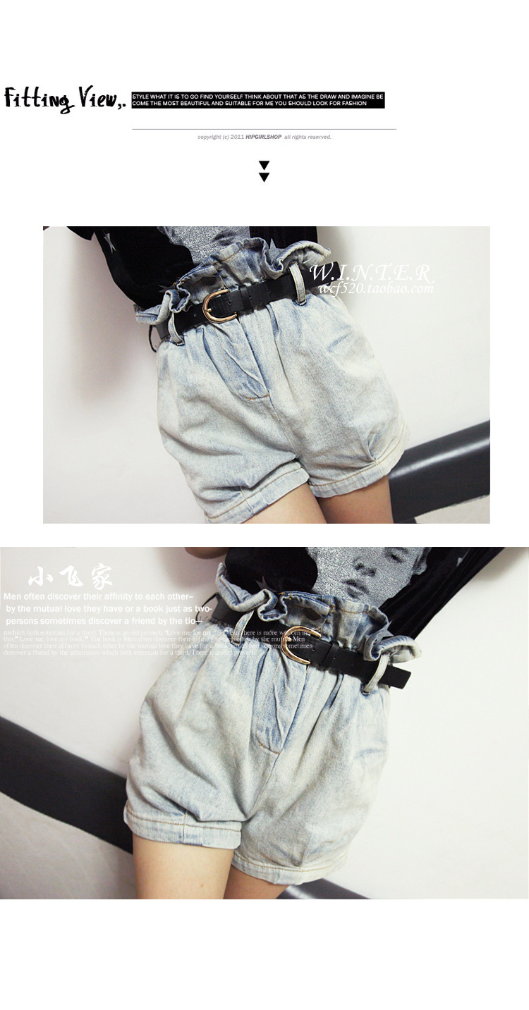 新款复古高腰花苞牛仔<em>短裤</em>热裤<em>女灯笼 短裤</em> 一