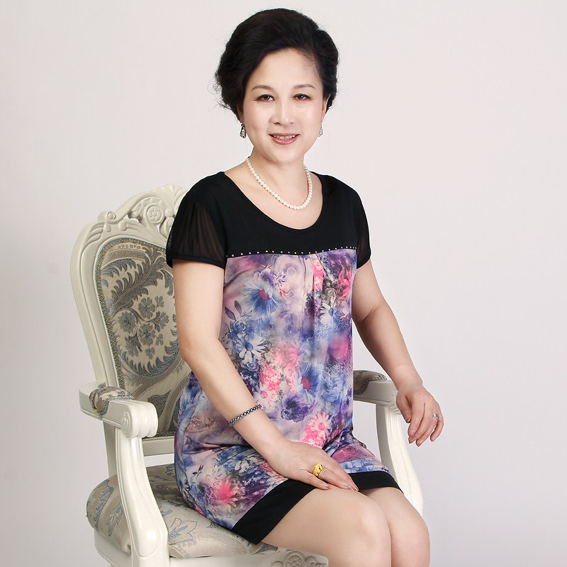 2013夏装新款中老年真丝弹力缎连衣裙高档桑