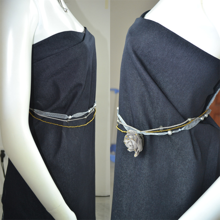 古棉纱16&times;150/40弹力涤棉牛仔布棉涤牛仔布7oz斜纹牛仔布蓝加黑