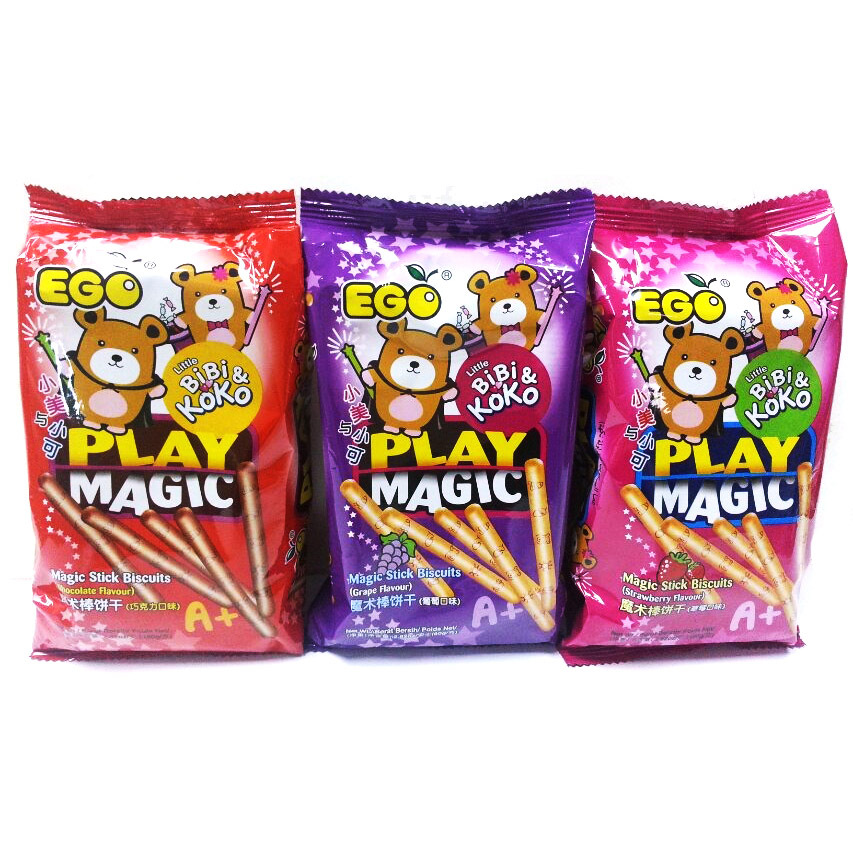 臺灣進(jìn)口嬰兒零食 EGO 小美與小可魔術(shù)棒餅干3味批發(fā) 80g 48包/箱