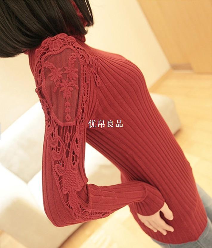 【<em>加厚</em>冬款<em>毛衣</em> 韩版蕾丝<em>中长款</em>针织<em>打底</em>衫 高