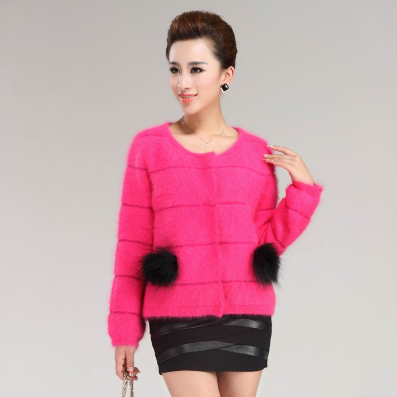 2013欧洲站 女士长毛<em>貂绒毛衣</em>纯貂绒衫<em>圆领短</em>