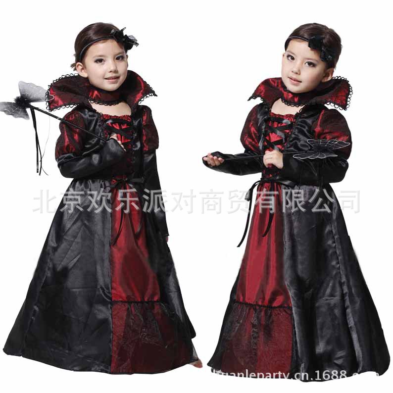 【万圣节和童服装 化妆舞会女童女巫服装 带缎