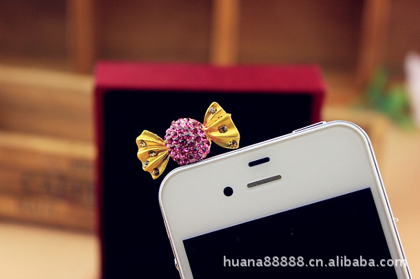 【新款手机耳机塞 可爱镶钻小冰糖耳机塞 手机