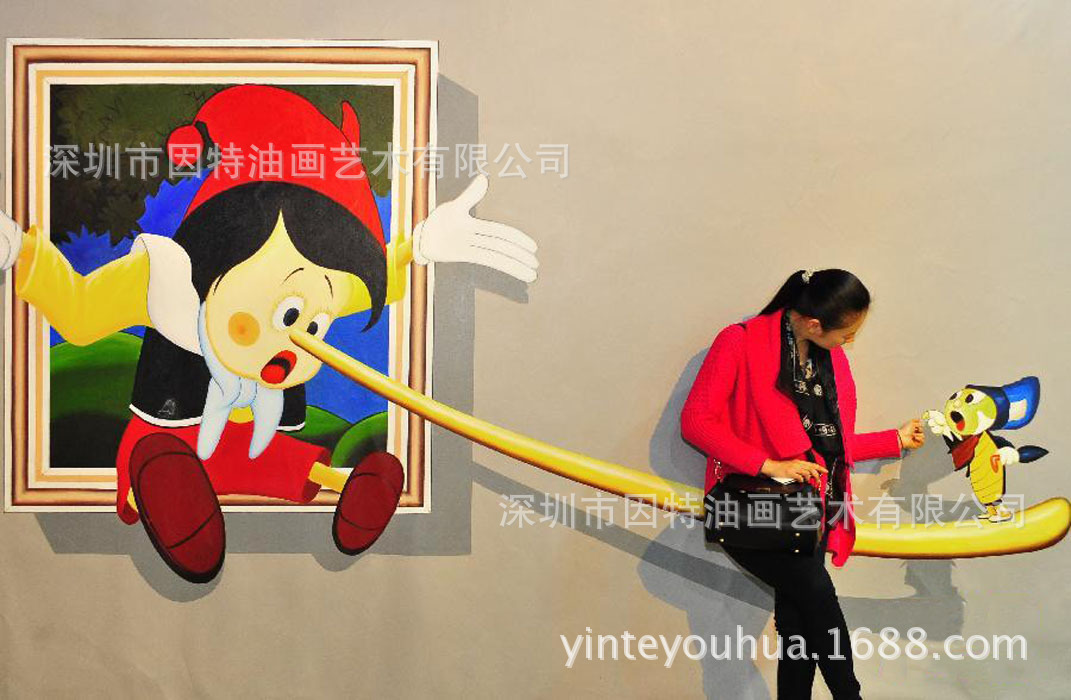 纯手工3D油画高端墙绘彩绘地画逼真写实3D立体画