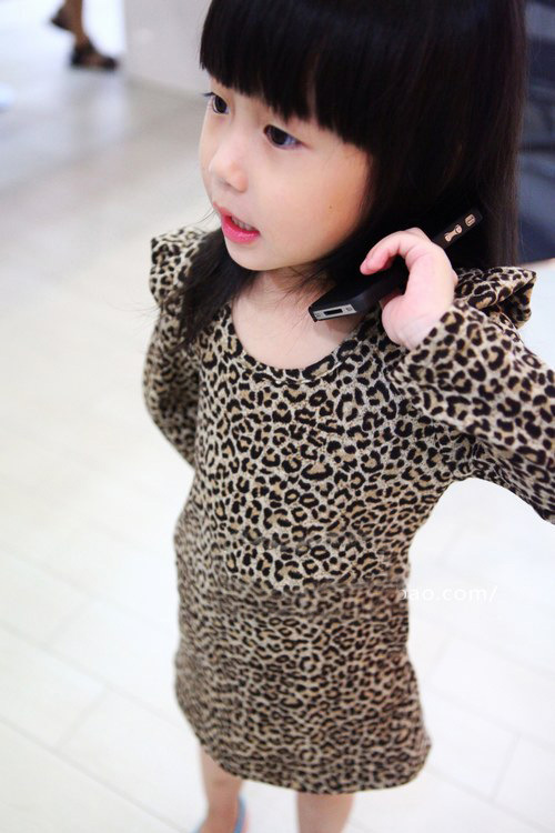 新款兒童裝女童時尚豹紋長袖連衣裙寶寶打底裙 特-4