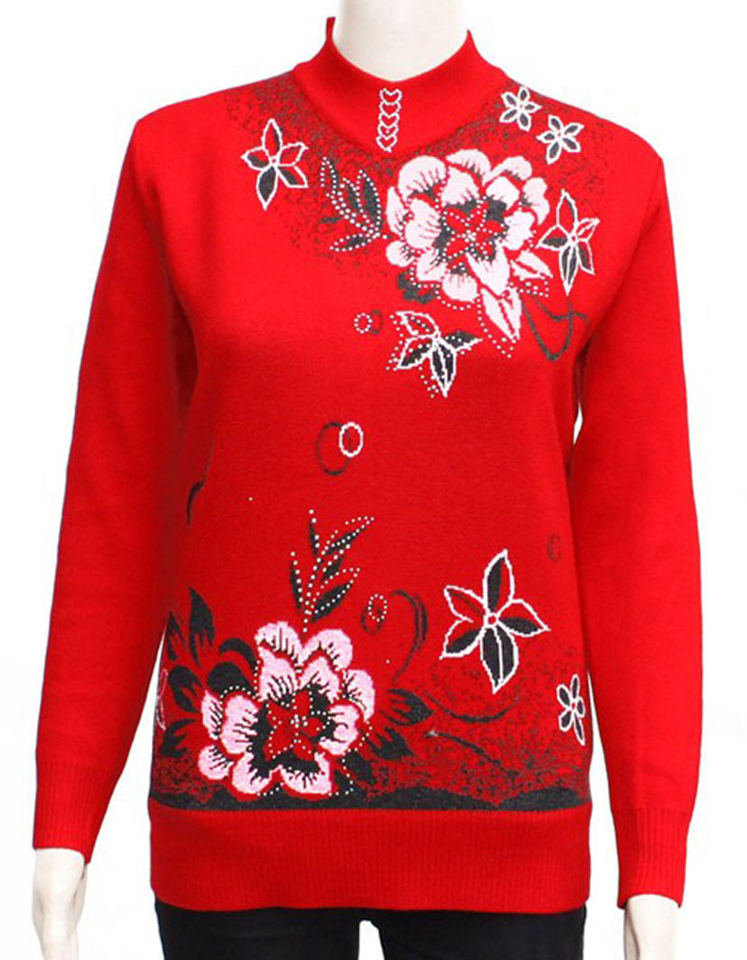 特价 <em>中老年毛衣</em>中老年针织衫女款 印花圆领厂