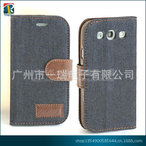 【S3牛仔布手机套三星i9300牛仔布左右翻开带logo网教程图片