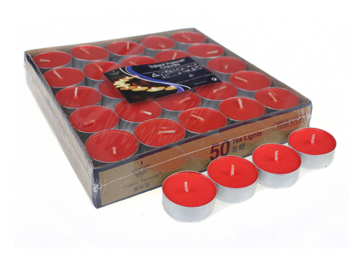 【热卖4小时50只装浇注铝壳无烟温茶蜡烛批发