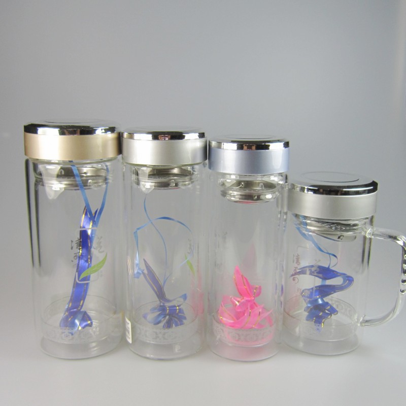 批发采购杯子-亚泰双层玻璃杯 茶杯 口杯 带过