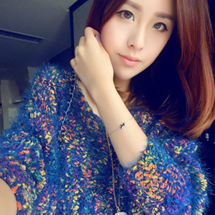秋冬新款韩国彩色<em>马海毛</em> <em>蝙蝠袖</em> 宽松新款打底