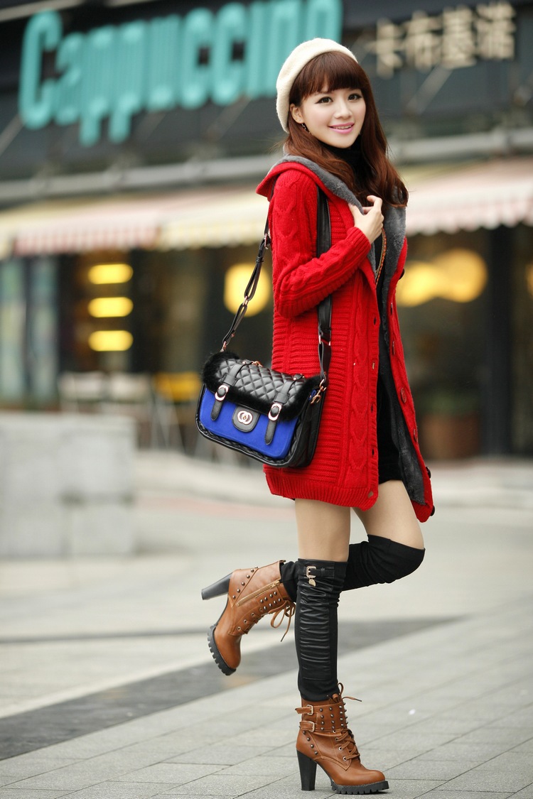 【<em>2014冬</em>新款女装韩版宽松针织<em>开衫长款</em>加厚