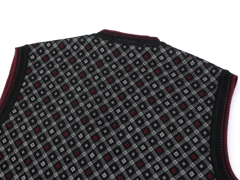 【男式毛<em>背心</em> V领菱形格子<em>图案</em> 中年男士男士
