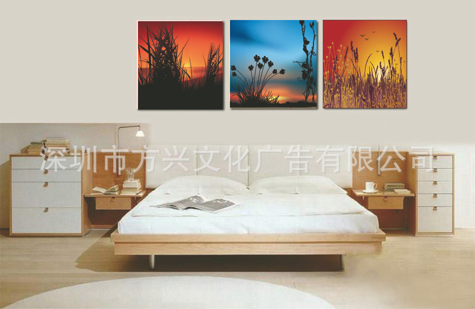 落日夕阳三幅无框