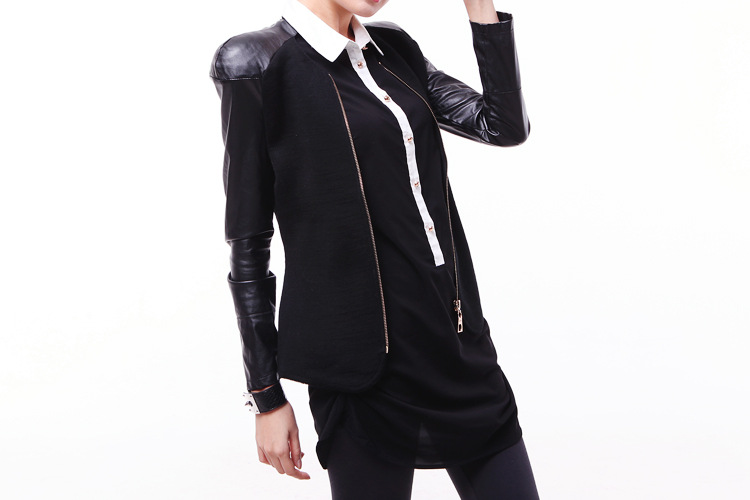 【2013春款新品时尚欧美皮袖<em>款毛衣开衫</em> 时尚