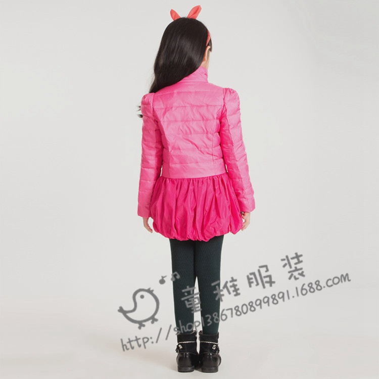 【女童糖果色中长款时尚带裙<em>下摆</em>小立领羽绒服