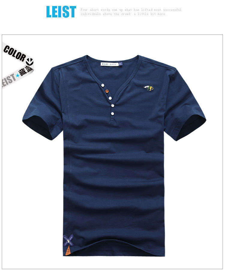 莱仕特1113 韩国V领男款T恤 新款纯色短袖男T
