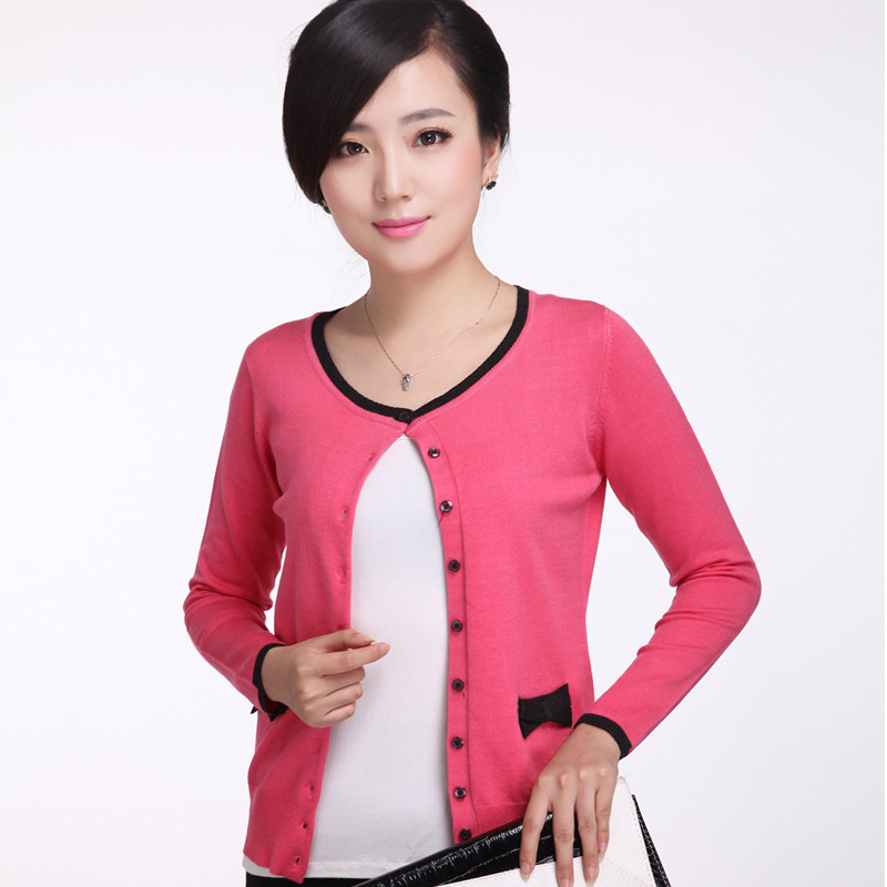 2013<em>秋季</em>新款<em>女式</em>针织<em>开衫羊毛</em>衫圆领蝴蝶结