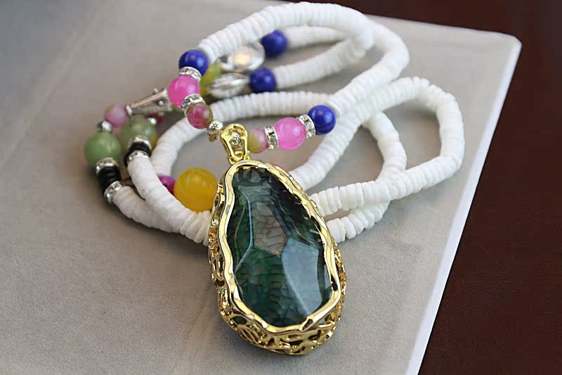 韩国韩版新款天然石头项链百搭<em>长款毛衣链</em>女欧