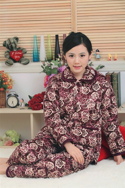 【<em>中老年女式</em>加<em>棉睡衣</em> 夹棉睡袄 小碎花家居服