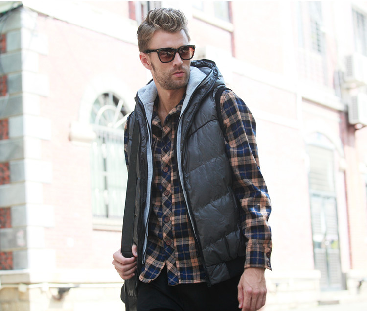 黑骑品牌2012新款冬装 假两件修身连帽<em>马甲</em> 时