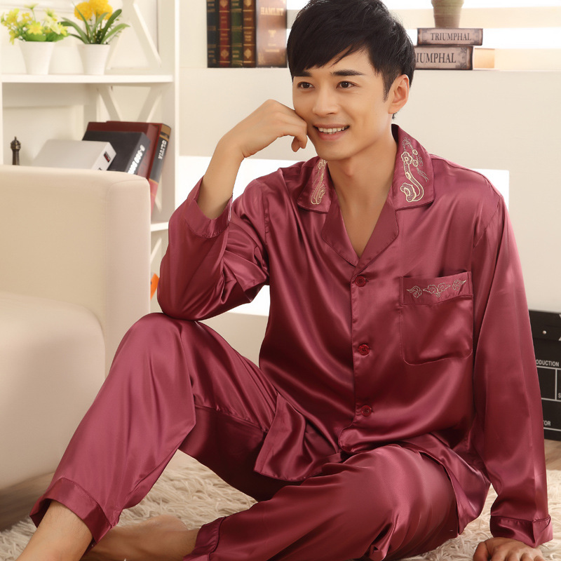 厂家批发 奢华<em>男士</em>仿真丝<em>刺绣睡衣</em> 加肥加大码