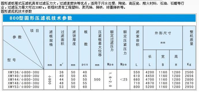 800型圆形滤泥机参数