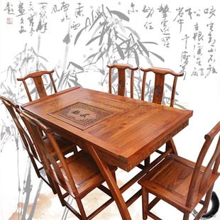明清古典 榆木仿古家具 中式实木 茶桌 汉式茶桌五件套