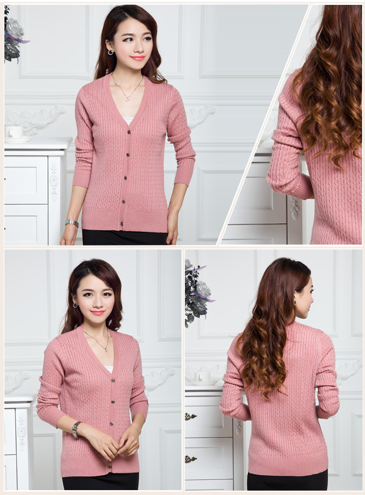 秋冬新款 女士钮花羊绒衫 <em>开衫 打底</em>衫 <em>针织衫</em> 